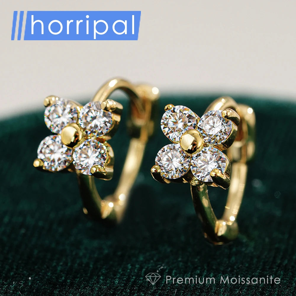 D VVS1 Four-Leaf Clover Moissanite Earrings for Women S925 Silver GRA Certified Hot Sell Hoop Dainty Fashion Jewelry
