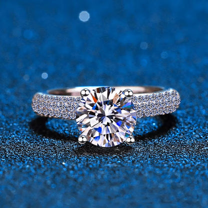 Real Moissanite Engagement Ring with Pave Band 2Ct 925 Sterling Silver Diamond Dream Wedding Rings for Women Bridal Jewelry