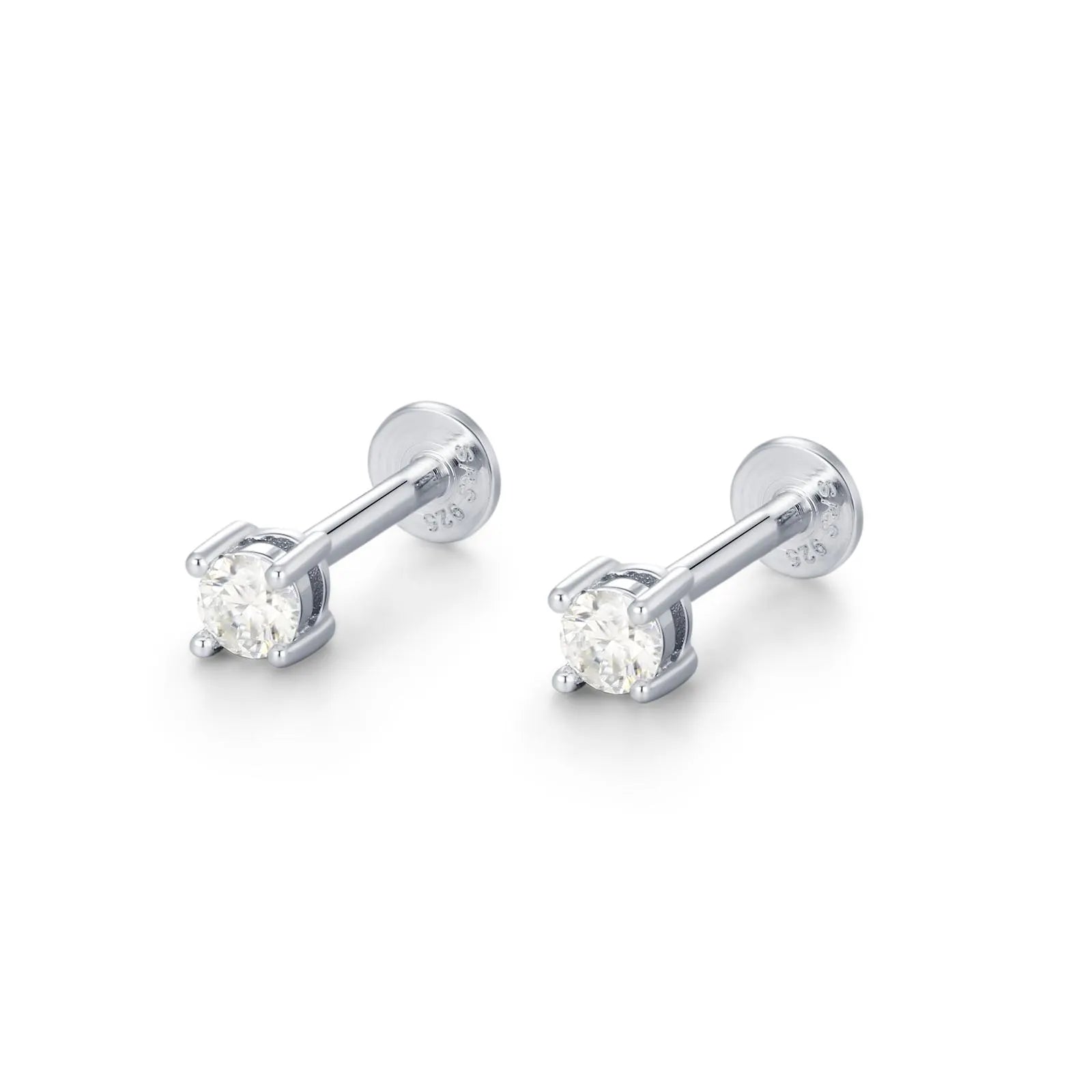 Brilliant Cut 3Mm Moissanite 16G Flat Back Labret Earrings in Sterling Silver