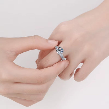 Real Moissanite Engagement Ring with Pave Band 2Ct 925 Sterling Silver Diamond Dream Wedding Rings for Women Bridal Jewelry