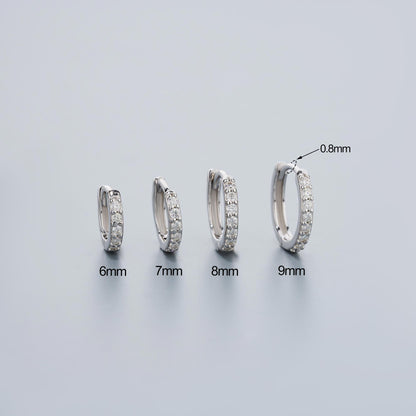 Moissanite Huggie Hoops, 925 Sterling Silver, Full Pavé Hoop Earrings, 6Mm 7Mm 8Mm 9Mm, Sold as a Pair