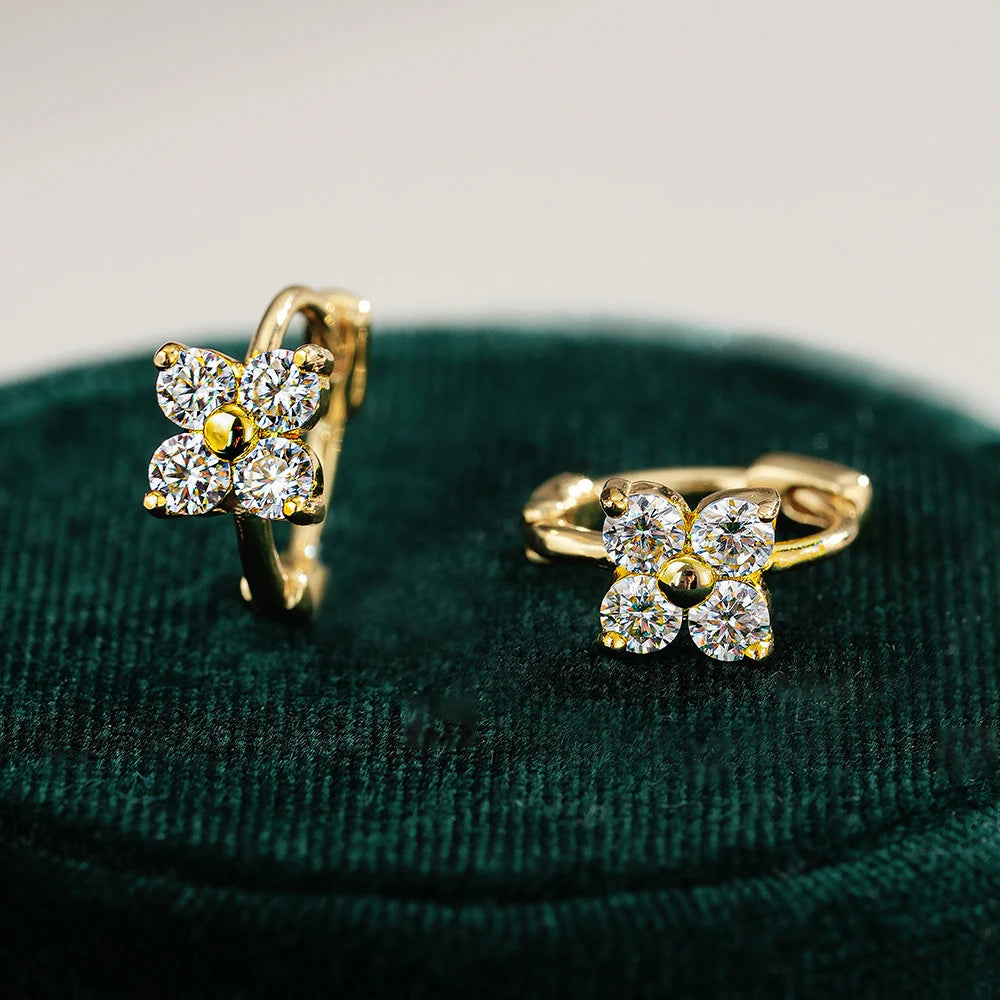 D VVS1 Four-Leaf Clover Moissanite Earrings for Women S925 Silver GRA Certified Hot Sell Hoop Dainty Fashion Jewelry