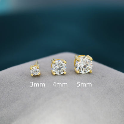 Moissanite Diamond Stud Earrings in Sterling Silver, Available in 3Mm, 5Mm 6Mm, Brilliant Cut Earrings, Four Prong Set