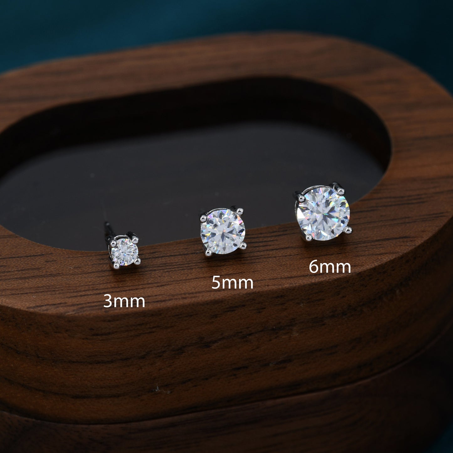 Moissanite Diamond Stud Earrings in Sterling Silver, Available in 3Mm, 5Mm 6Mm, Brilliant Cut Earrings, Four Prong Set