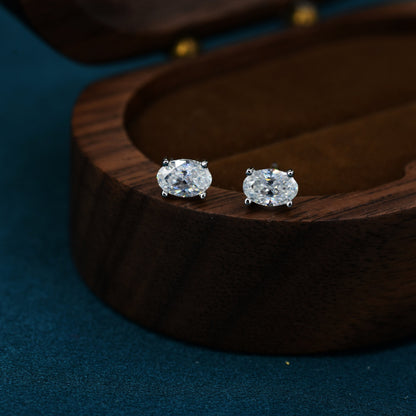 1Ct Moissanite Diamond Stud Earrings in Sterling Silver, Oval Cut Earrings, 4X6Mm, Four Prong Set, Oval Moissanite Earrings